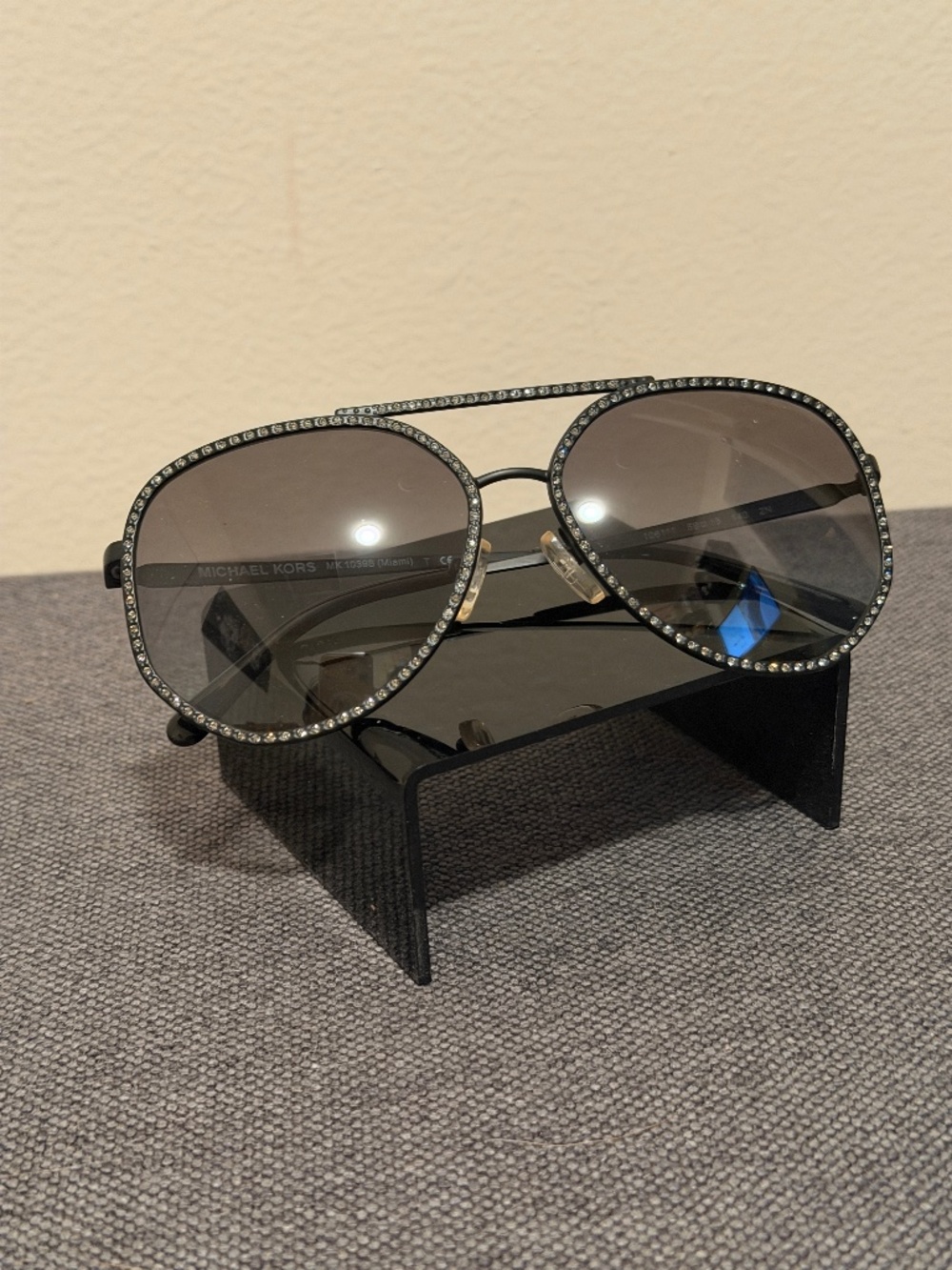 Michael Kors MK1039B Miami Aviator Sunglasses Black Crystal Rhinestone w/ Case